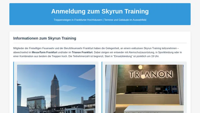 Screenshot der Skyrun-Training-Anmeldeseite